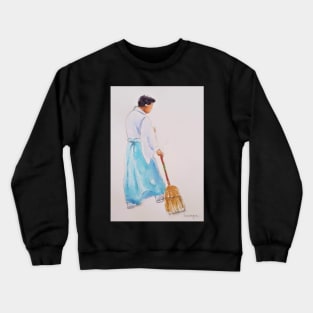 Man sweeping at Japanese Temple Crewneck Sweatshirt